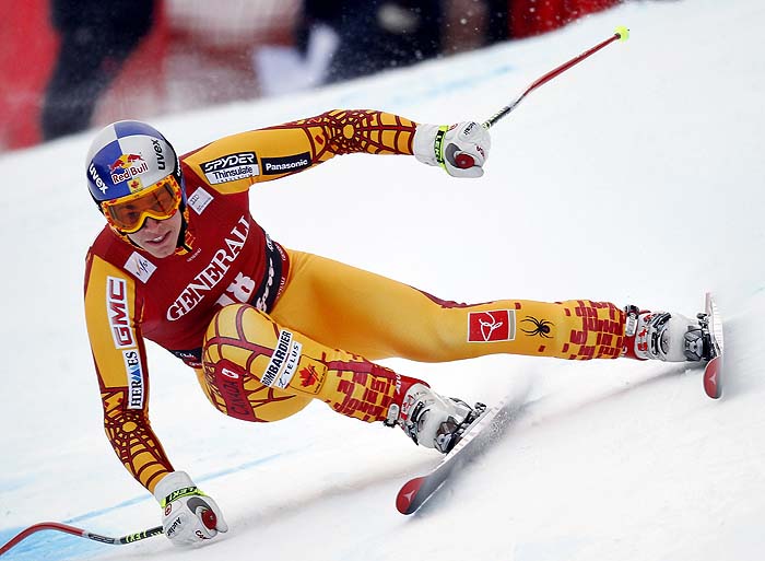 Erik Guay of Canada competes during the men's Super-G at the FIS Ski World cup on March 7, 2010 in Kvitfjell, Norway.  AFP PHOTO / DANIEL SANNUM LAUTEN