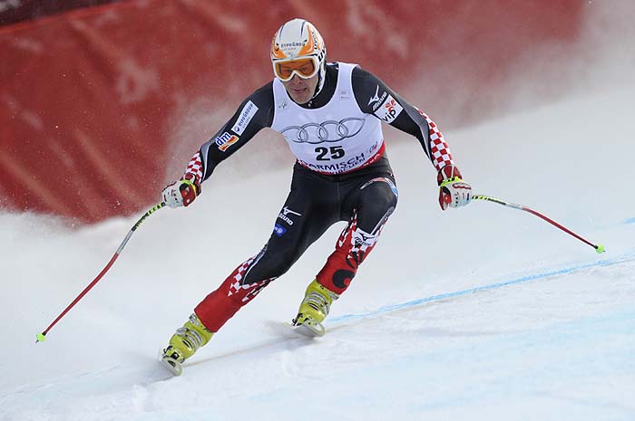 Croatia's Ivica Kostelic  skis during the Men's Downhill training at the Alpine skiing World Cup in Garmisch Partenkirchen, southern Germany on March , 2010.  AFP PHOTO / TIMM SCHAMBERGER