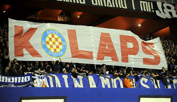 Zagreb, 240310.Stadion Maksimir.Prva polufinalna nogometna utakmica Hrvatskog kupa izmedju Dinama i Hajduka.Na slici: transparent bbb Kolaps.Foto: Drago Sopta / CROPIX