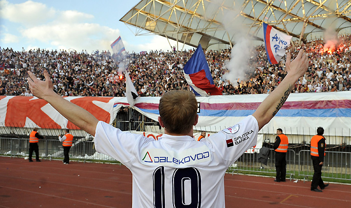 Split, 070410.Stadion Poljud.Uzvratna polufinalna nogometna utakmica Hrvatskog kupa izmedju Hajduka i Dinama.Na fotografiji: Seniad Ibricic za 1:0.Foto: Josko Ponos / CROPIX
