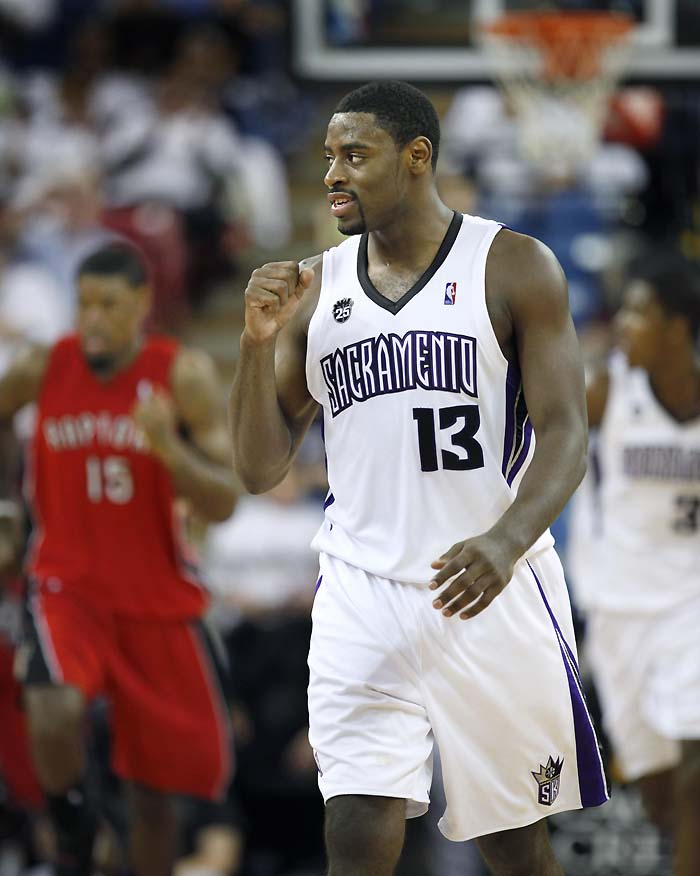 Sacramento Kings guard Tyreke Evans pumps his fist after scoring during the second half of an NBA basketball game against the Toronto Raptors in Sacramento, Calif., Wednesday, March 10, 2010. The Kings won 113-90.(AP Photo/Steve Yeater)