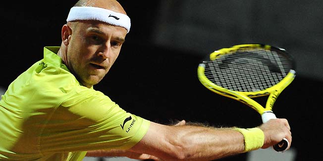 Croatia's Ivan Ljubicic returns a ball to France's Paul-Henri Mathieu during their ATP Tennis Rome Masters game on April 26, 2010 in Rome. AFP PHOTO/ ANDREAS SOLARO