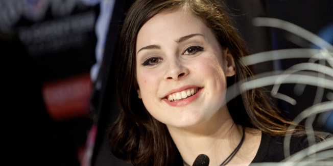 Lena Meyer-Landrut of Germany reacts as she wins the final of the Eurovision Song Contest at the Fornebu Arena in Baerum, just outside Oslo, Norway, Saturday, May 29, 2010. (AP Photo/Scanpix, Kyrre Lien) ** NORWAY OUT **