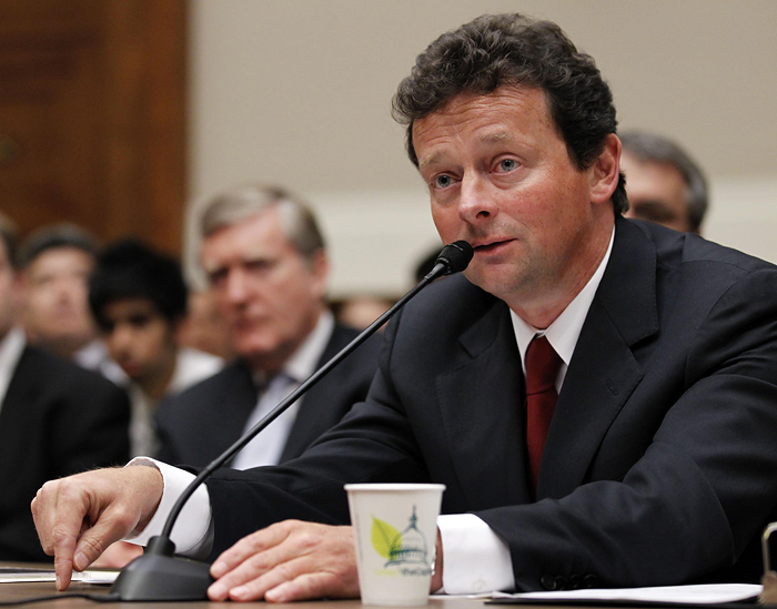 BP CEO Tony Hayward testifies during a House Oversight and Investigations subcommittee hearing on the role of BP in the Deepwater Horizon Explosion and oil spill, on Capitol Hill in Washington, Thursday, June 17, 2010. (AP Photo/Alex Brandon)