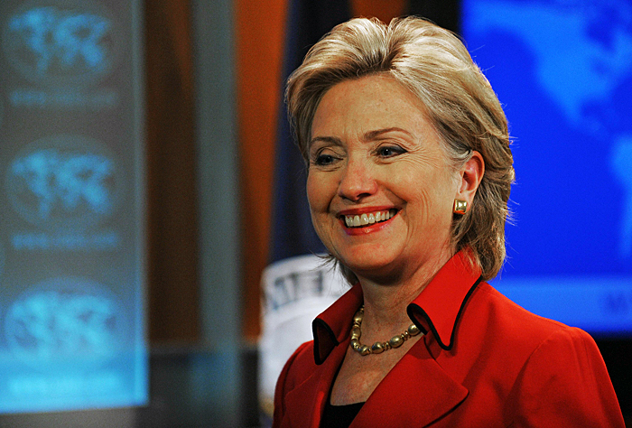 US Secretary of State Hillary Clinton leaves after speaking at a special press briefing on the Release of the 2009 Annual Report on International Religious Freedom at the State Department in Washington, DC, on October 26, 2009. AFP PHOTO/Jewel SAMAD