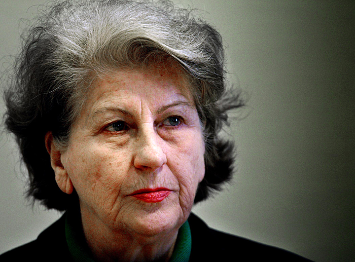 (FILES) A file photo taken on February 27, 2003 shows former Bosnian Serb President Biljana Plavsic sitting in the International Criminal Tribunal for the former Yugoslavia (ICTY) in The Hague before being sentenced to 11 years in prison for crimes against humanity committed during the bloody 1992-95 war in Bosnia. The Swedish government will announce on October 22 their verdict concerning Plavsic's release, one month after the ICTY said in a decision that Plavsic was granted early release from a Swedish prison for her good behavior and apparent rehabilitation. She is the highest ranking official of the former Yugoslavia to have acknowledged responsibility for atrocities committed in the Balkan wars of the 1990s. AFP PHOTO / STR