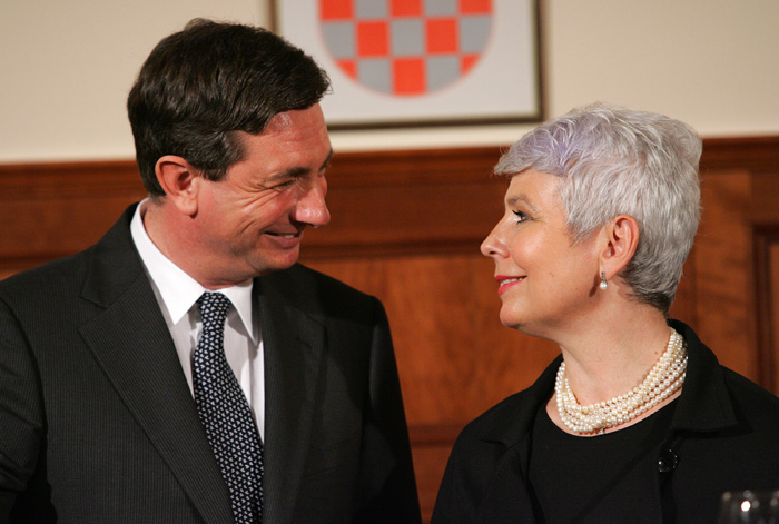 Zagreb, 261009.Savska, HGK.U jednodnevni posjet Hrvatskoj dosao je premijer Slovenije Borut Pahor.Na slici: Jadranka Kosor i Borut Pahor.Foto: Davor Pongracic / CROPIX