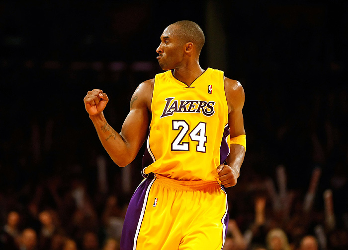 RESTRICTED TO EDITORIAL USE(FILES) Kobe Bryant #24 of the Los Angeles Lakers celebrates after making a basket against the Miami Heat in the fourth quarter at Staples Center on December 4, 2009 in Los Angeles, California. The Lakers defeated the Heat 108-107. NOTE TO USER: User expressly acknowledges and agrees that, by downloading and/or using this Photograph, user is consenting to the terms and conditions of the Getty Images License Agreement.   Jeff Gross/Getty Images/AFP