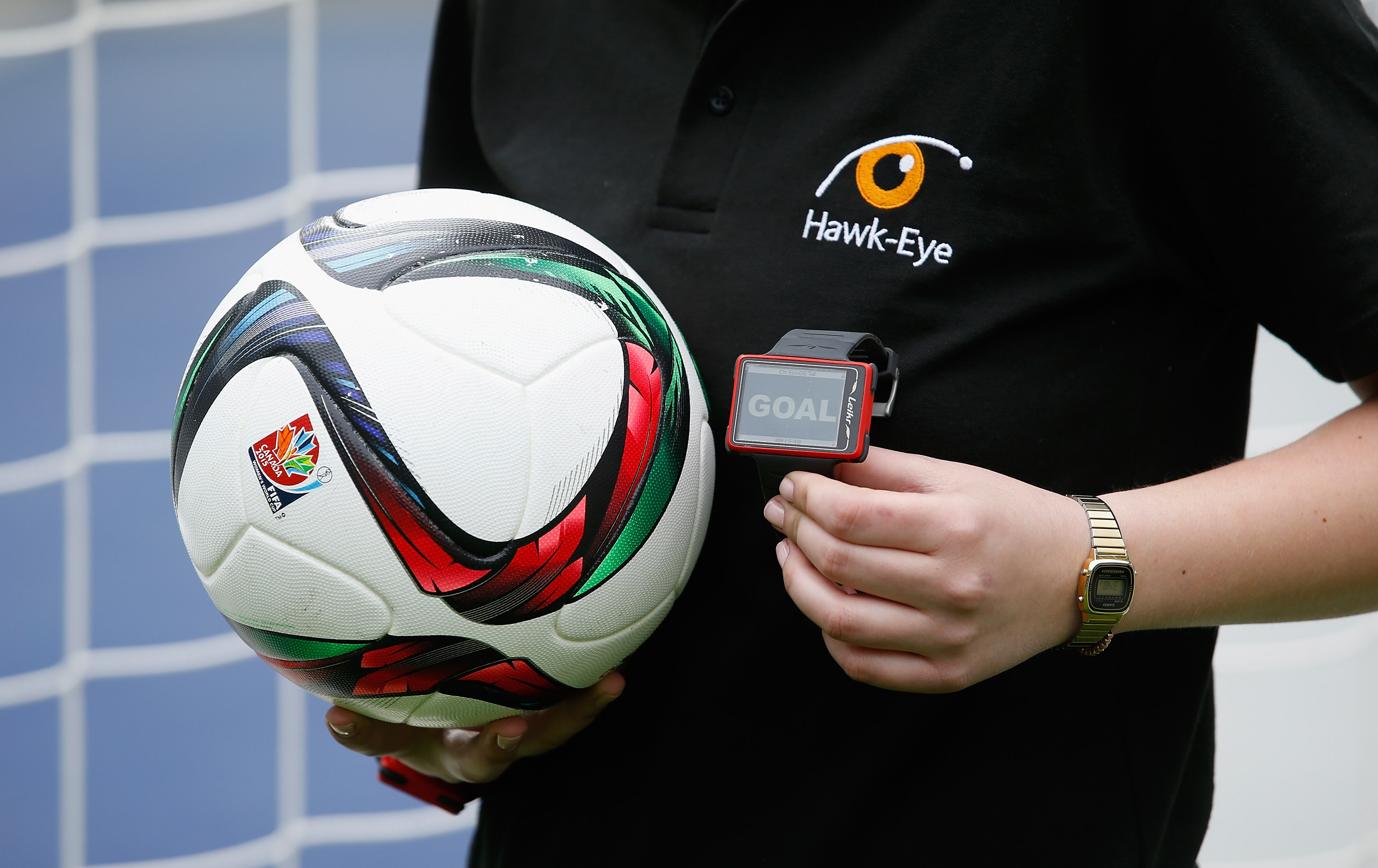 BERLIN, GERMANY - MAY 26:  Watch with Goal display is pictured during the DFB, DFL and Hawk Eye presentation about goal line technology for the DFB Cup final at Olympiastadion on May 26, 2015 in Berlin, Germany.  (Photo by Boris Streubel/Bongarts/Getty Images)