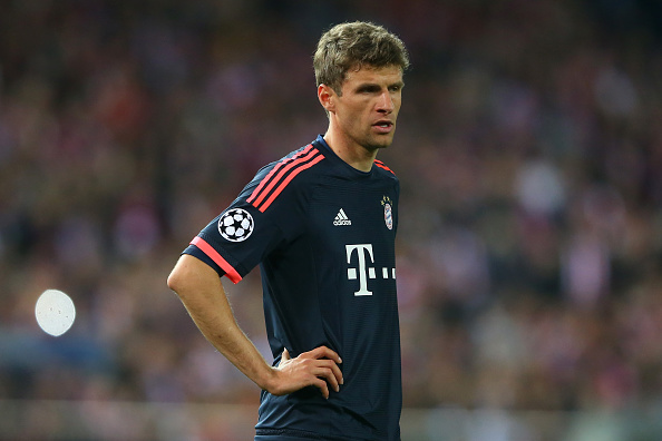 MADRID, SPAIN - APRIL 27:  Thomas Mueller of Bayern Munich looks on during the UEFA Champions League semi final first leg match between Club Atletico de Madrid and FC Bayern Muenchen at Vincente Calderon on April 27, 2016 in Madrid, Spain.  (Photo by Alexander Hassenstein/Bongarts/Getty Images)