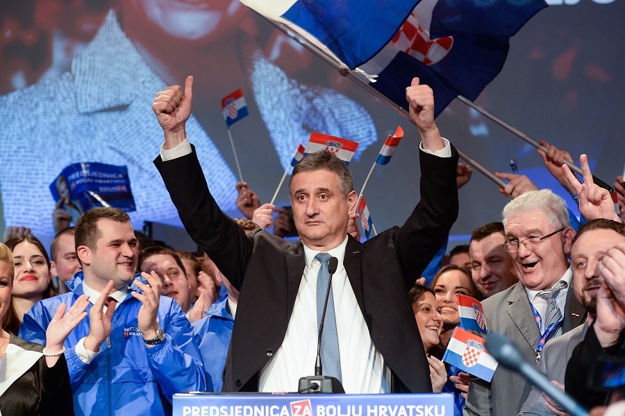 Zagreb, 110115.Slavonska avenija 6.Izborni stozer predsjednicke kandidatkinje Kolinde Grabar Kitarovic u Hypo centru slavi objavu rezultata izbora za predsjednika Republike Hrvatske.Kolinda Grabar Kitarovic nova je predsjednica Republike Hrvatske.Na fotografiji: Tomislav Karamarko.Foto: Goran Mehkek / CROPIX