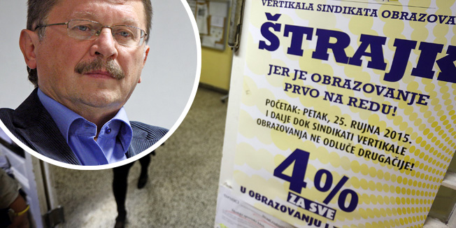 Zagreb, 280915.Osnovna skola Ivana Mertza.Nastavlja se strajk u osnovnim, srednjim i visokim skolama, fakultetima i znanstvenim institucijama. Strajk su jos u petak zapocela cetiri sindikata obrazovanja i znanositi trazeci povecanje place.Na fotografiji: profesori u klupama.Foto: Damjan Tadic / CROPIX