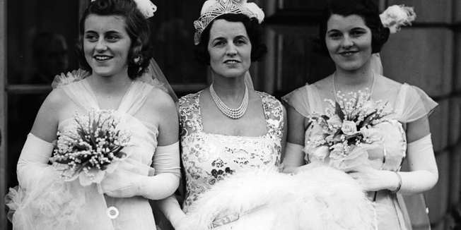 Mrs Rose Kennedy, wife of Joseph Kennedy, American ambassador to Britain, with her daughters, Kathleen and Rosemary, leaving their London house to be presented at court.  Original Publication: People Disc - HF0368   (Photo by Derek Berwin/Getty Images)