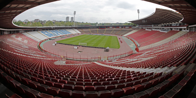 BELGRADE, SERBIA - APRIL 26:  General view of Partizan Belgrade stadium before the Serbian football super-league match between Partizan and Crvena Zvezda at the Partizan Stadium on April 26, 2014 in Belgrade. (Photo by Pedja Milosavljevic/EuroFootball/Getty Images)