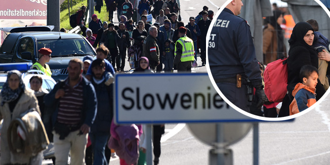 Sentilj, 211015.Nekoliko tisuca izbjeglice oko 12.15 sati probilo je slovensko austrijsku granicu i bez ikakve kontrole uslo u Austriji.Na fotografiji: Kolona izbjeglica na putu prema Grazu.Foto: Robert Fajt / CROPIX