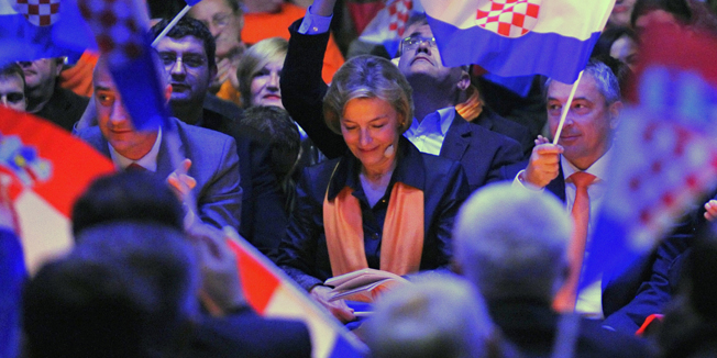 Zagreb, 251015. Hypo centar, dvorana Kornati.Hrvatska narodna stranka - liberalni demokrati proslavila je 25 godina postojanja i djelovanja svecanom konvencijom.Na fotografiji: Vesna Pusic.Foto: Srdjan Vrancic / CROPIX