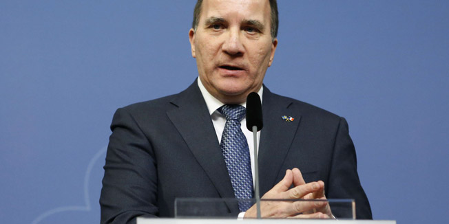 Sweden's Prime Minister Stefan Lofven speaks during a press conference on the terrorist attacks the day before in Paris at the Swedish government headquartes in Stockholm, Sweden, on November 14, 2015. The string of coordinated attacks in and around Paris late November 13, 2015 left more than 120 people dead, in the worst such violence in France's history.  AFP PHOTO / TT NEWS AGENCY / CHRISTINE OLSSON  ** OUT SWEDEN OUT**
