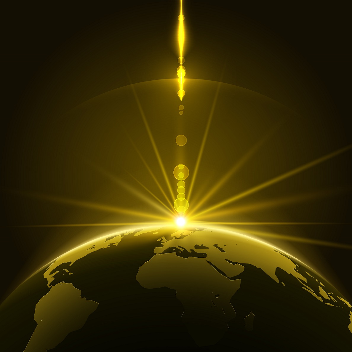 Abstract Shining Sun Over the Planet Earth in the Universe Background. Vector Illustration  