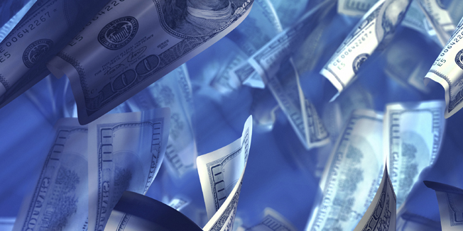 drowning money concept. Computer generated image simulating sinking money.