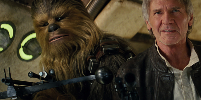 Star Wars: The Force Awakens..L to R: Chewbacca (Peter Mayhew) and Han Solo (Harrison Ford)..Ph: Film Frame..?Lucasfilm 2015