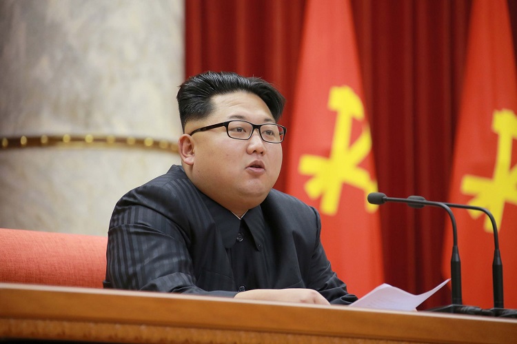 This picture taken by North Korea's official Korean Central News Agency (KCNA) on December 28, 2015 shows North Korean leader Kim Jong-Un attending the third meeting of activists in fisheries under the Korean People's Army (KPA) at the hall of the central committee of the Workers' Party of Korea (WPK) in Pyongyang.   AFP PHOTO / KCNA VIA KNS  REPUBLIC KOREA OUTTHIS PICTURE WAS MADE AVAILABLE BY A THIRD PARTY. AFP CAN NOT INDEPENDENTLY VERIFY THE AUTHENTICITY, LOCATION, DATE AND CONTENT OF THIS IMAGE. THIS IS DISTRIBUTED EXACTLY AS RECEIVED BY AFP.---EDITORS NOTE--- RESTRICTED TO EDITORIAL USE - MANDATORY CREDIT 