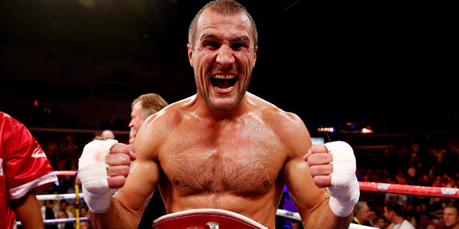 CARDIFF, WALES - AUGUST 17:  Sergey Kovalev celebrates his victory over Nathan Cleverly during the WBO World Light-Heavyweight Championship bout at Motorpoint Arena on August 17, 2013 in Cardiff, Wales.  (Photo by Scott Heavey/Getty Images)