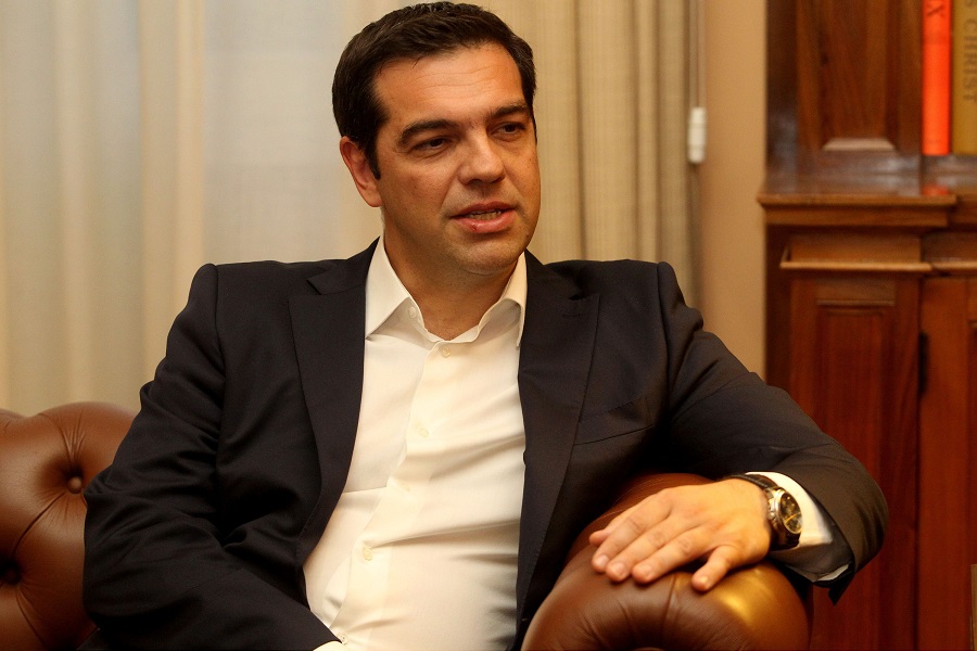 (150708) -- ATHENS, July 8, 2015 (Xinhua) -- Greece's Prime Minister Alexis Tsipras(L) talks with Greek President Prokopis Pavlopoulos(not in the picture) during their meeting at the Presidential Place in Athens, Greece, on  July 8, 2015. Greece has a last chance to strike a debt deal with creditors by the weekend or head to bankruptcy and Grexit, analysts warned.  (Xinhua/Marios Lolos)/CHINENOUVELLE_1530.03/Credit:Marios Lolos/Xinhua/SIPA/1507091538 *** Local Caption *** 00717921