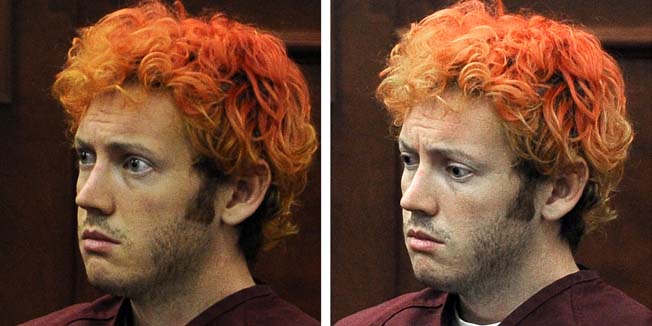 (FILES): These July 23, 2012 file photos shows James Holmes as appeared in court at the Arapahoe County Justice Center in Centennial, Colorado. A US jury on July 16, 2015 has found the 'Batman' massacre gunman James Holmes guilty of murder . Jurors deliberated on whether Holmes was sane when he cold-bloodedly opened fire on a packed Colorado cinema showing 