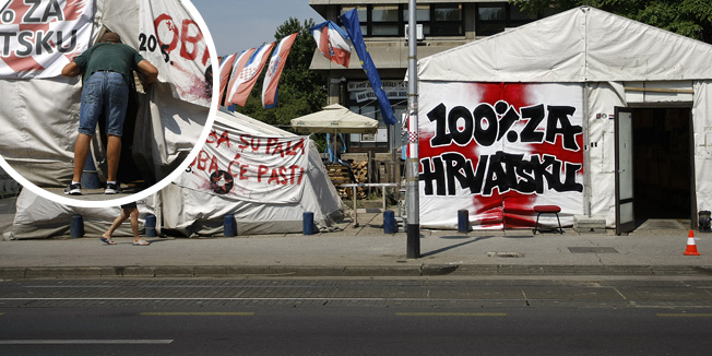 Zagreb, 150715.Savska 66.Ispred Ministarstva branitelja, prosvjedi traju vec 280. dana. Foto: Ronald Gorsic / CROPIX
