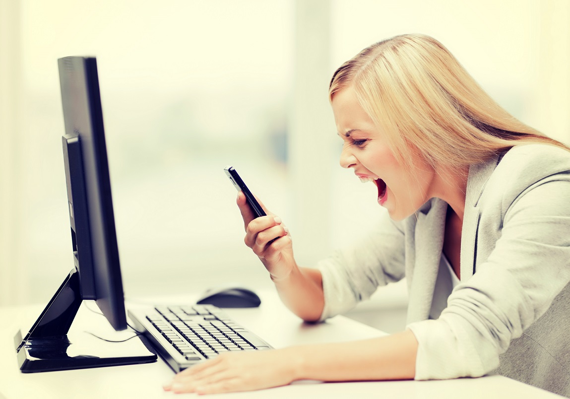 picture of angry woman shouting at phone