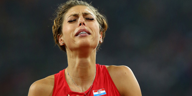 BEIJING, CHINA - AUGUST 29:  Blanka Vlasic of Croatia reacts after winning silver in the Women's High Jump final during day eight of the 15th IAAF World Athletics Championships Beijing 2015 at Beijing National Stadium on August 29, 2015 in Beijing, China.  (Photo by Cameron Spencer/Getty Images)
