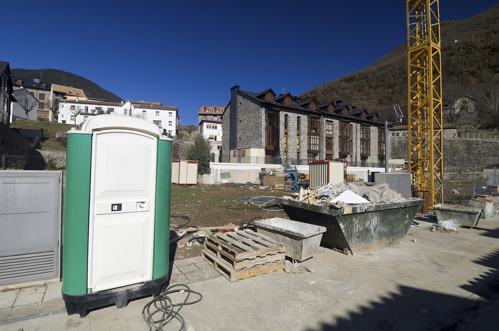 portable toilet at a construction site