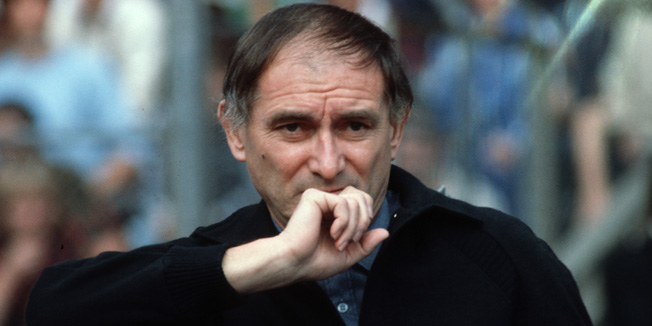 STUTTGART, GERMANY - MAY 03: coach Branko Zebec of Hamburger SV is seen during the bundesliga match between Stuttgart and Hamburger SV on May 03, 1980 in Stuttgart, Germany. (Photo by Bongarts/Getty Images)