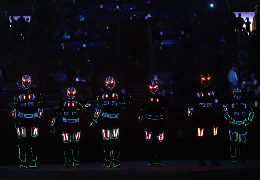 Dancers perform during the opening ceremony of  the 24th Men's Handball World Championships at the Lusail Multipurpose Hall in the Qatari capital Doha on January 15, 2015. AFP PHOTO / MARWAN NAAMANI