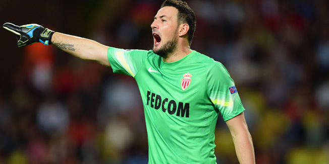 MONACO - SEPTEMBER 16:  Danijel Subasic of Monaco gives direction during the UEFA Champions League Group C match between AS Monaco FC and Bayer 04 Leverkusen at Louis II Stadium on September 16, 2014 in Monaco, Monaco.  (Photo by Jamie McDonald/Getty Images)