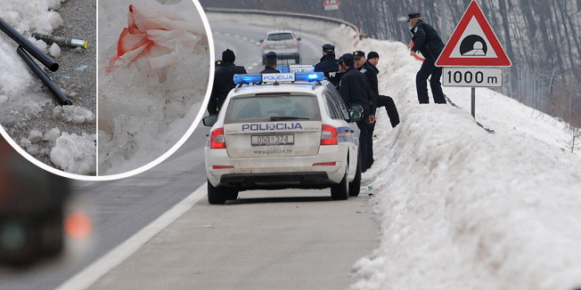 Karlovac, 110215.Pripadnici navijackih skupina Torcide i Bad Blue Boysa sukobili su se nesto poslije 13 sati na autocesti A-1 kod tunela Sveti Marko.Na fotografiji: policija na ocevidu.Foto: Robert fajt / CROPIX