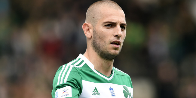 ATHENS,GREECE - APRIL 16:  Mladen Petric of Panathinaikos in action during the Greek Cup semi-final match between Panathinaikos FC and OFI Crete FC at the Apostolos Nikolaidis Stadium on April 16, 2014  in Athens,Greece. (Photo by Aris Messinis/EuroFootball/Getty Images)