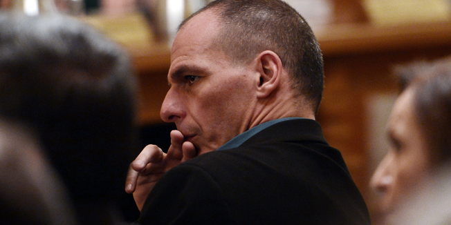 Greece's Finance Minister, Yianis Varoufakis attends the bank's of Greece annual report  in Athens on February 26, 2015.  Greece now has 