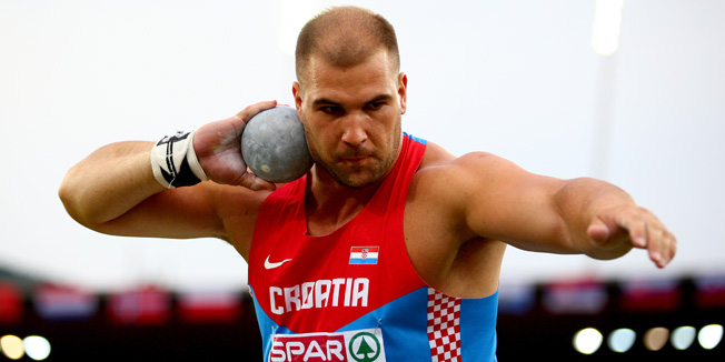 ZURICH, SWITZERLAND - AUGUST 12:  Stipe Zunic of Croatia competes in the Men's Shot Put final during day one of the 22nd European Athletics Championships at Stadium Letzigrund on August 12, 2014 in Zurich, Switzerland.  (Photo by Ian Walton/Getty Images)