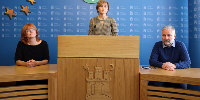 Zagreb, 201014.Konferencija za novinare u Gradskom poglavarstvu prvo jutro nakon uhicenja Milana Bandica i ostalih u Akciji Agram.Na fotografiji: Vesna Kusin, Sandra Svaljek, Slavko Kojic.Foto: Tomislav Kristo / CROPIX