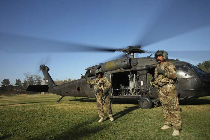 KABUL, AFGHANISTAN - OCTOBER 03:  A Black Hawk on October 3, 2014 in Kabul, Afghanistan. David Cameron is the first world leader to meet Afghanistan's new President Ashraf Ghani and his defeated opponent in the presidential race Abdullah Abdullah since the new government was formed. Mr Cameron's visit was unannounced to Kabul and comes after a visit late last night to RAF Akrotiri in Cyprus from where RAF Tornados are launching air strikes against Islamic State militants in Iraq.  (Photo by Dan Kitwood - Pool/Getty Images)