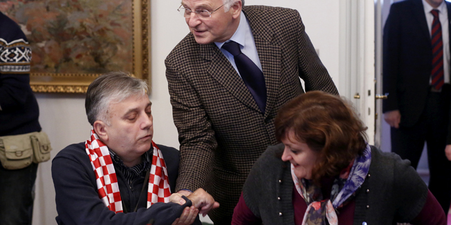 Zagreb, 051214.Trg svetog Marka.U hrvatskom Saboru je odrzan odbor za ratne veterane.Na fotografiji: Josip Leko i Djuro Glogoski.Foto: Damjan Tadic / CROPIX