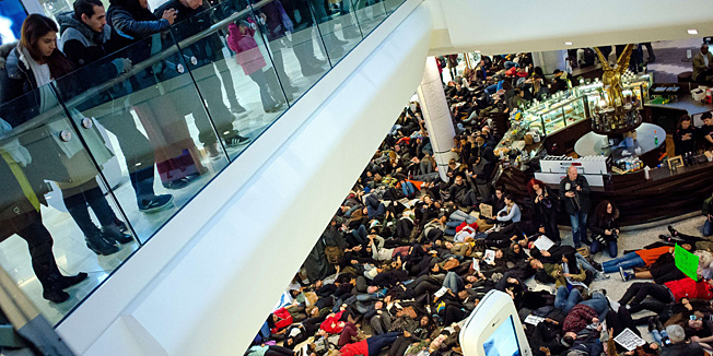 A group of protesters create a 