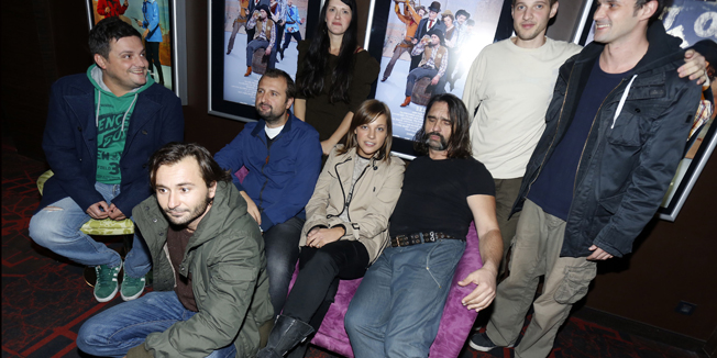 Zagreb, 300913.Branimir centar.Predstavljanje i intervjui sa glumicima iz filma Kauboji.Na fotografiji: redatelj Tomislav Mrsic,skladatelji Damir Martinovic Mrle i Ivanka Mazurkijevic,glumci Rakan i Ivana Rushaidat,Zivko Anocic,Sasa Anocic,Matija Antolic,Hrvoje Barisic.Foto: Damjan Tadic / CROPIX