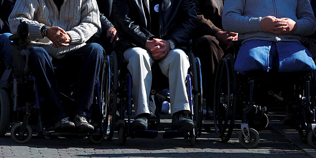 - 2011. U FOTOGRAFIJAMA CROPIX-A - Marija Bistrica, 151011.Svetiste Majke Bozje Bistricke.11. hodocasce hrvatskih branitelja i clanova njihovih obitelji. Svecano misno slavlje je predvodio Juraj Jezerinac, vojni ordinarij u RH. Na hodocascu je sudjelovala i predsjednica Vlade Republike Hrvatske Jadranka Kosor. Na slici: invalidi Domovinskog rataFoto: Goran Mehkek / CROPIX *** Local Caption *** 