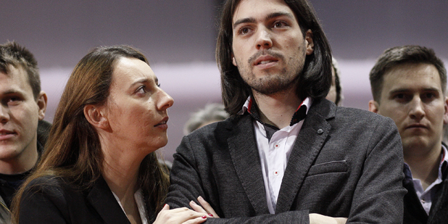 Zagreb, 281214. Dvorana Fusio, Zagrebacki velesajam.Pracenje rezultata prvog kruga predsjednickih izbora u stozeru predsjednickog kandidata Ivana Vilibora Sincica.Na fotografiji: Ivan Sincic i Vladimira Palfi.Foto: Dragan Matic / CROPIX