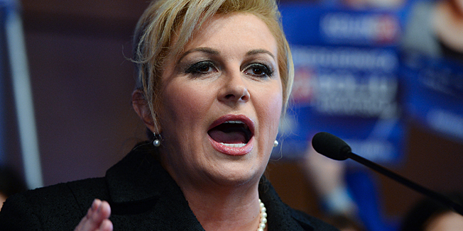 Zagreb, 281214. Hypo centar, Trnjanska struga V.Pracenje rezultata prvog kruga predsjednickih izbora u stozeru predsjednicke kandidatkinje Kolinde Grabar Kitarovic.Na fotografiji: Kolinda Grabar Kitarovic.Foto: Goran Mehkek / CROPIX