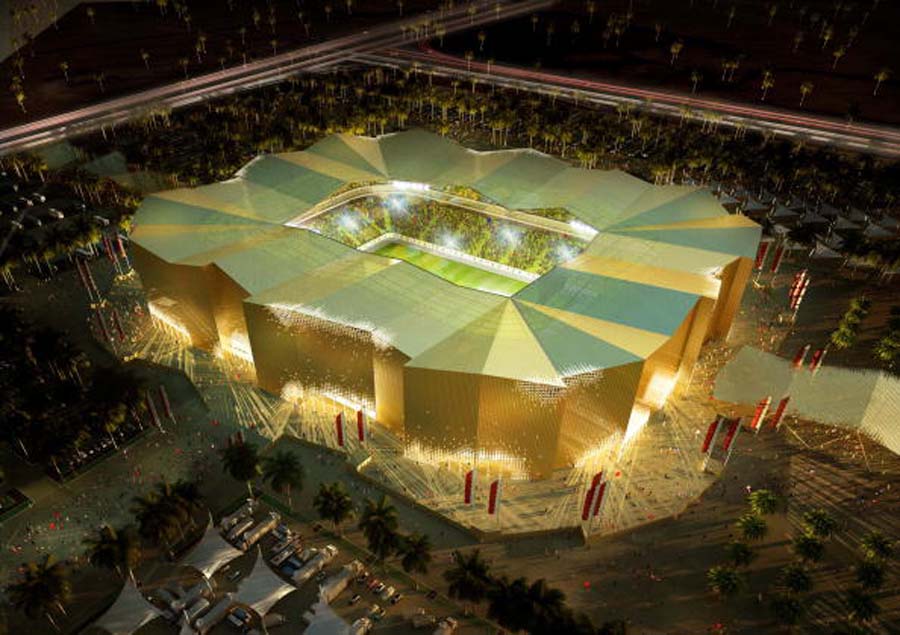 DOHA, QATAR - UNDATED:   In this handout image supplied by Qatar 2022  The Umm Slal stadium is pictured in this artists impression as Qatar 2022 World Cup bid unveils it's stadiums on September 16, 2010 in Doha, Qatar. The architectural concept takes it's inspiration from a nearby beautiful old fort.  (Photo by Qatar 2022 via Getty Images)
