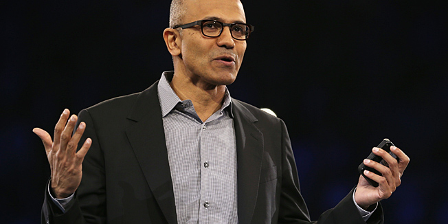 WASHINGTON, DC - JULY 16: Microsoft CEO Satya Nadella delivers keynote remarks during the 2014 Microsoft Worldwide Partner Conference July 16, 2014 in Washington, DC. Nadella spoke on 