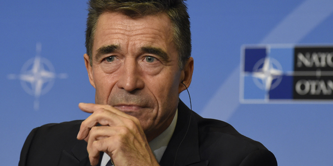 Secretary-General of The North Atlantic Treaty Organization (NATO) Anders Fogh Rasmussen gives a press on September 1, 2014 in Brussels. This week's NATO summit will focus 